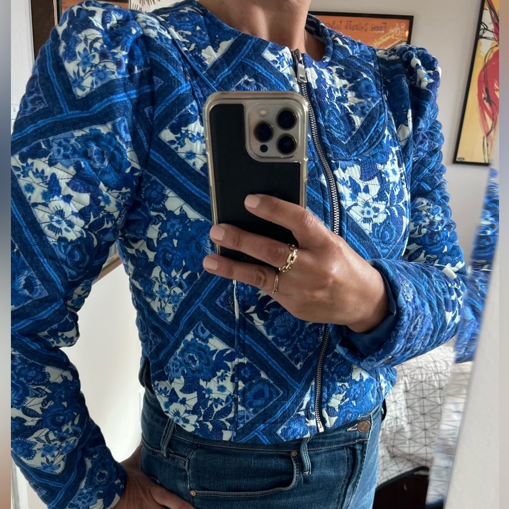 🩵 7 For All Mankind floral print quilted crop jacket coat blazer 💙